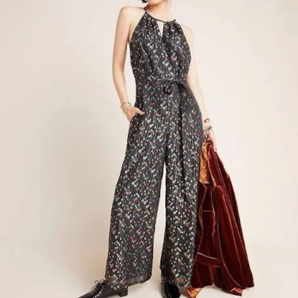 Eva Franco Edita Halter Metallic Clip Dot Jumpsuit - Picture 1 of 9